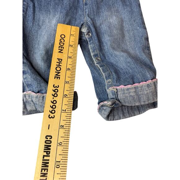 Vintage 6-9 Months 90s Faded Glory Overalls Denim Jean Embroidered Flowers - Picture 7 of 14